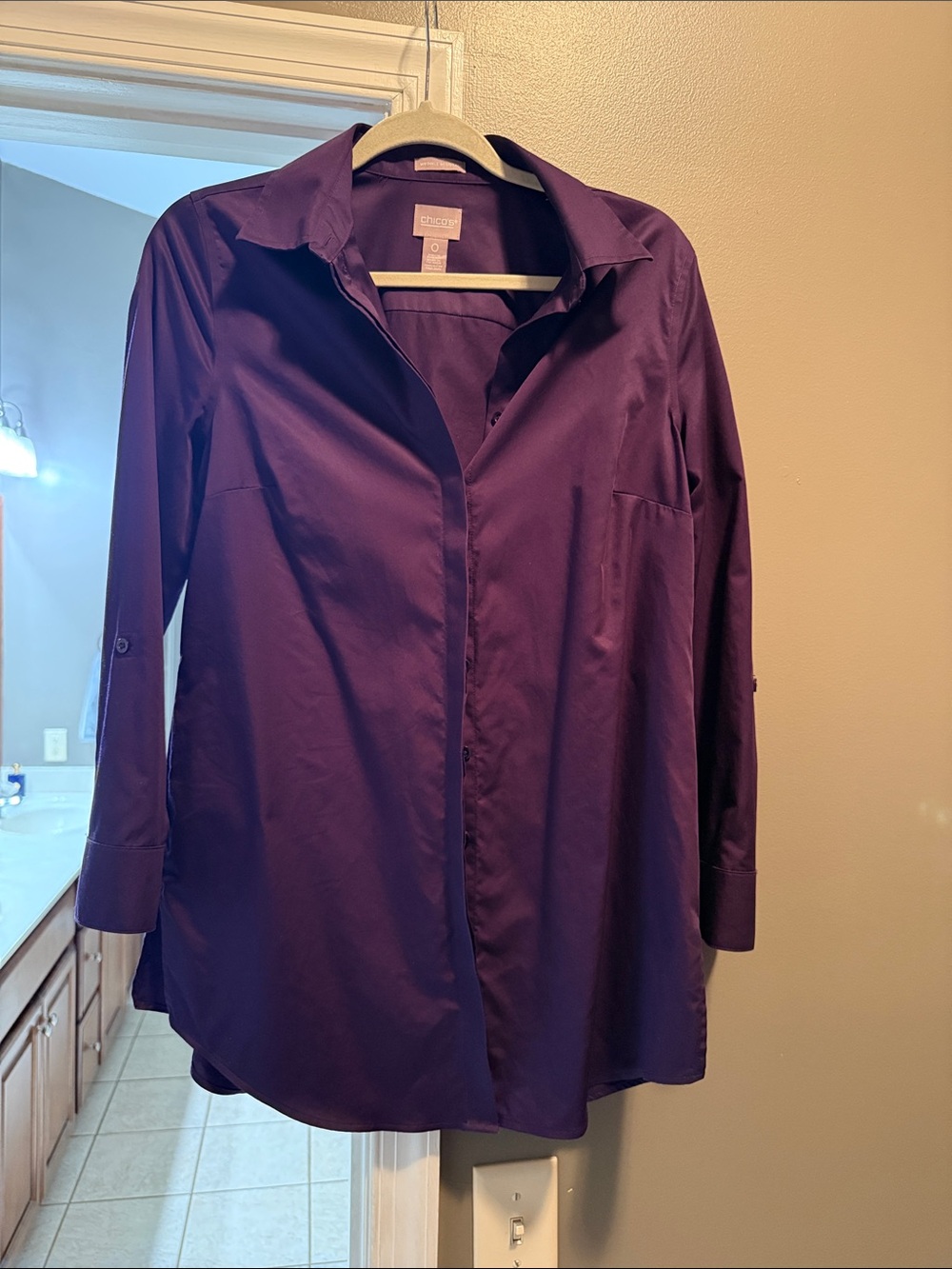 Chico's Deep Purple Long Sleeve Button-Front Tunic